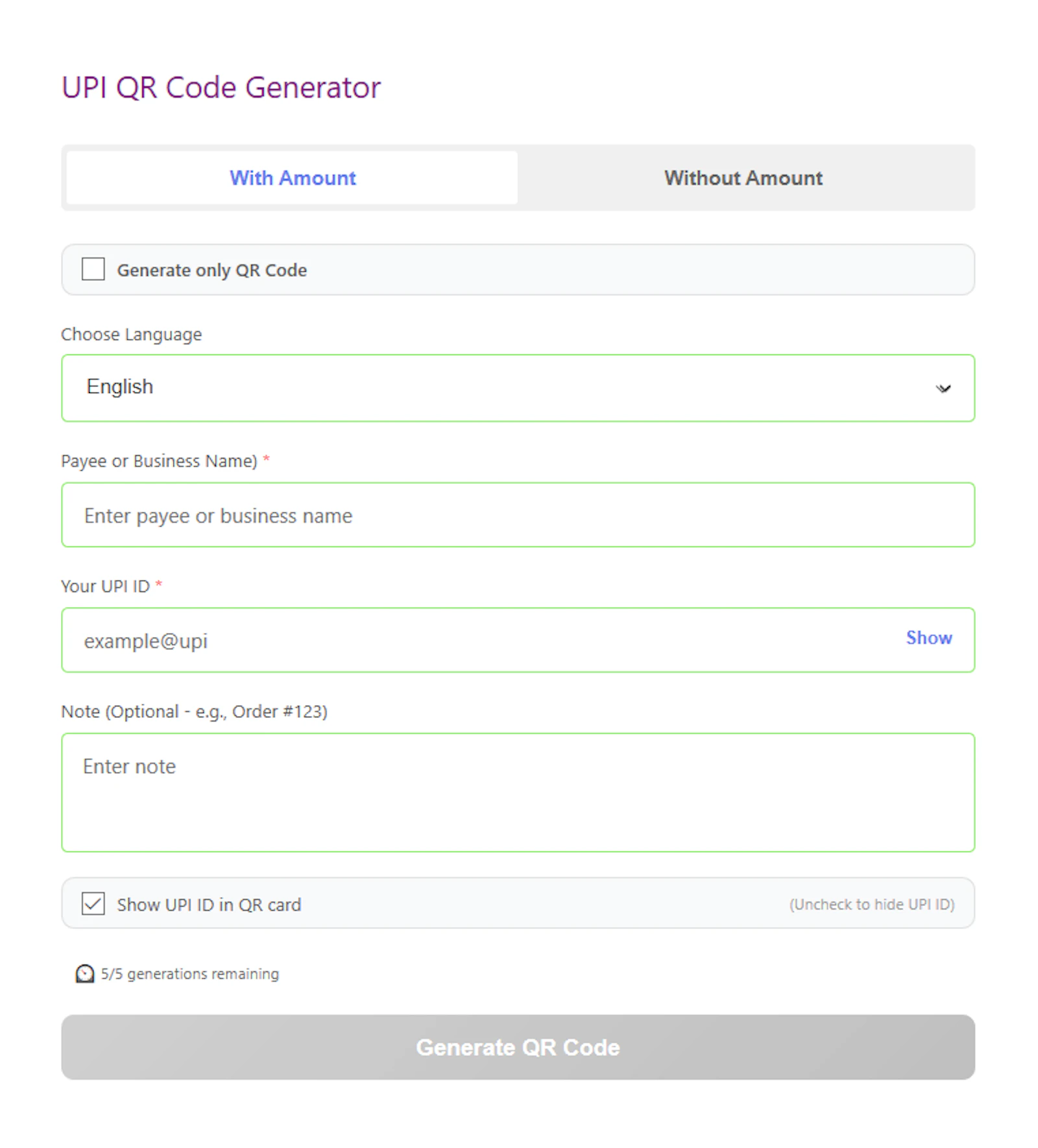 UPI QR Code & Card Generator screenshot 1