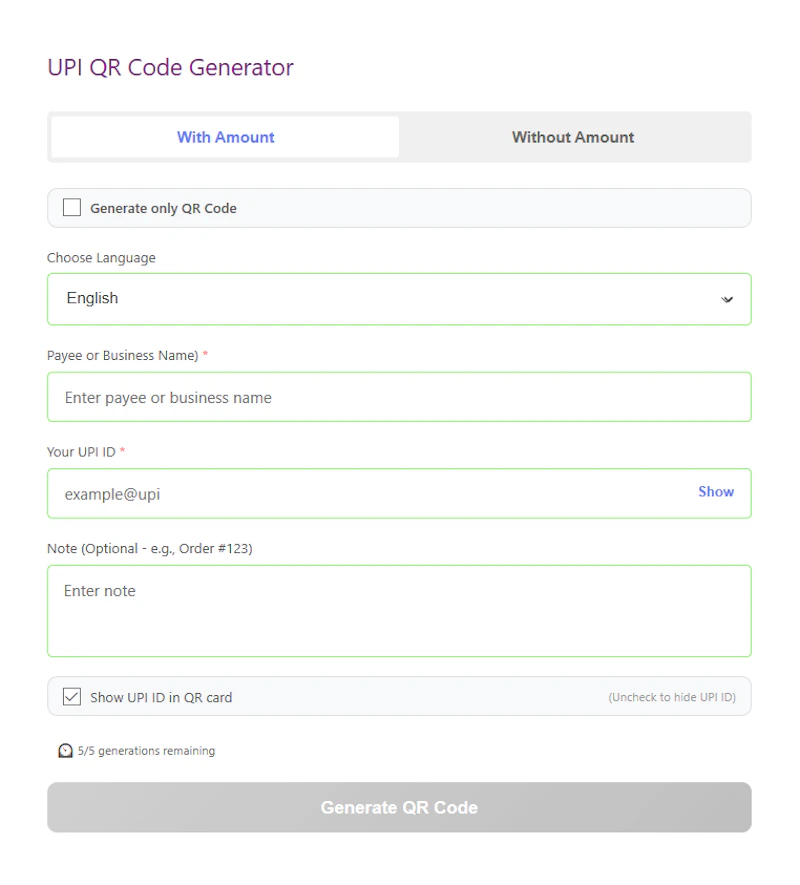 UPI QR Code & Card Generator screenshot 1