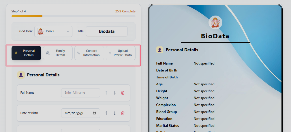 Wedding Biodata Maker - Screenshot 2 showing product features and functionality