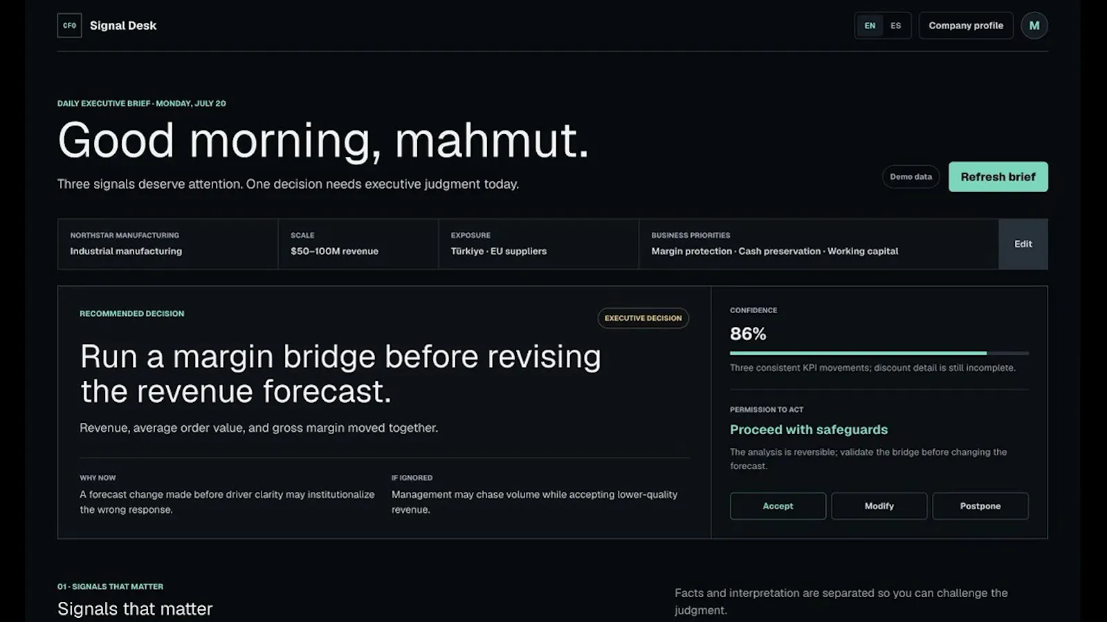CFO Signal Desk screenshot 1 (video preview)