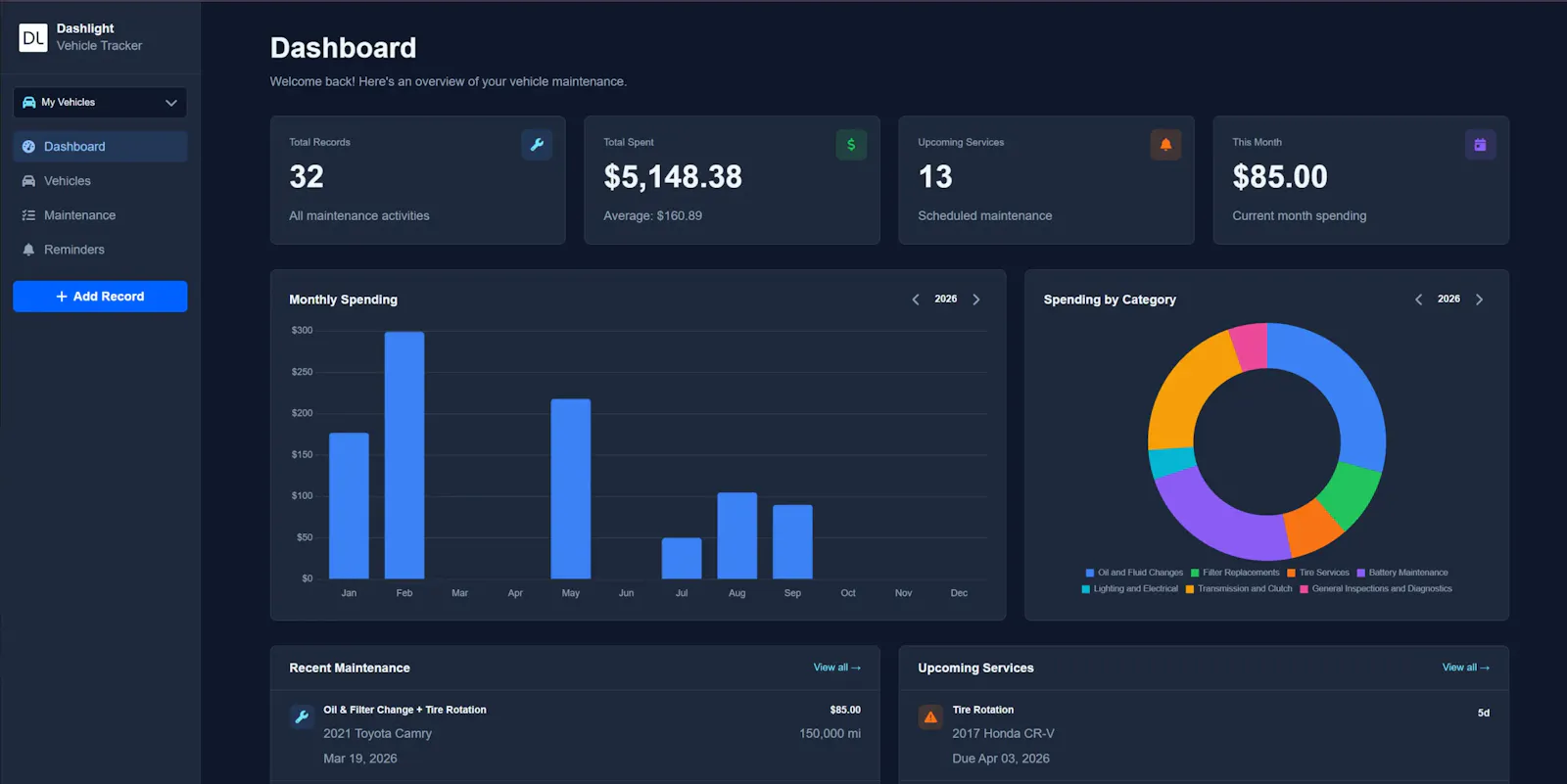Dashlight - Vehicle maintenance tracker screenshot 1