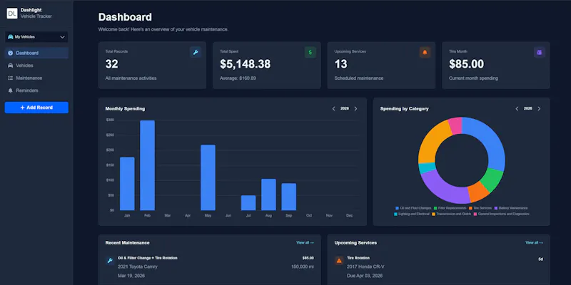 Dashlight - Vehicle maintenance tracker screenshot 1