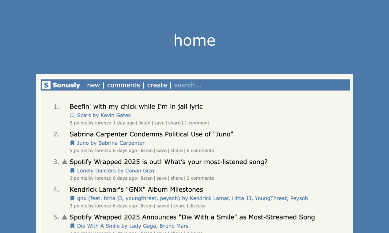 Sonusly - Main product screenshot demonstrating key features and user interface