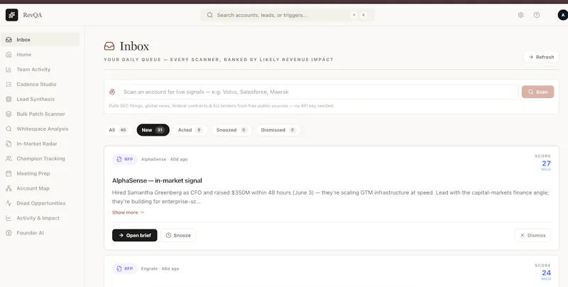 RevQA — intelligence for outbound teams screenshot 1