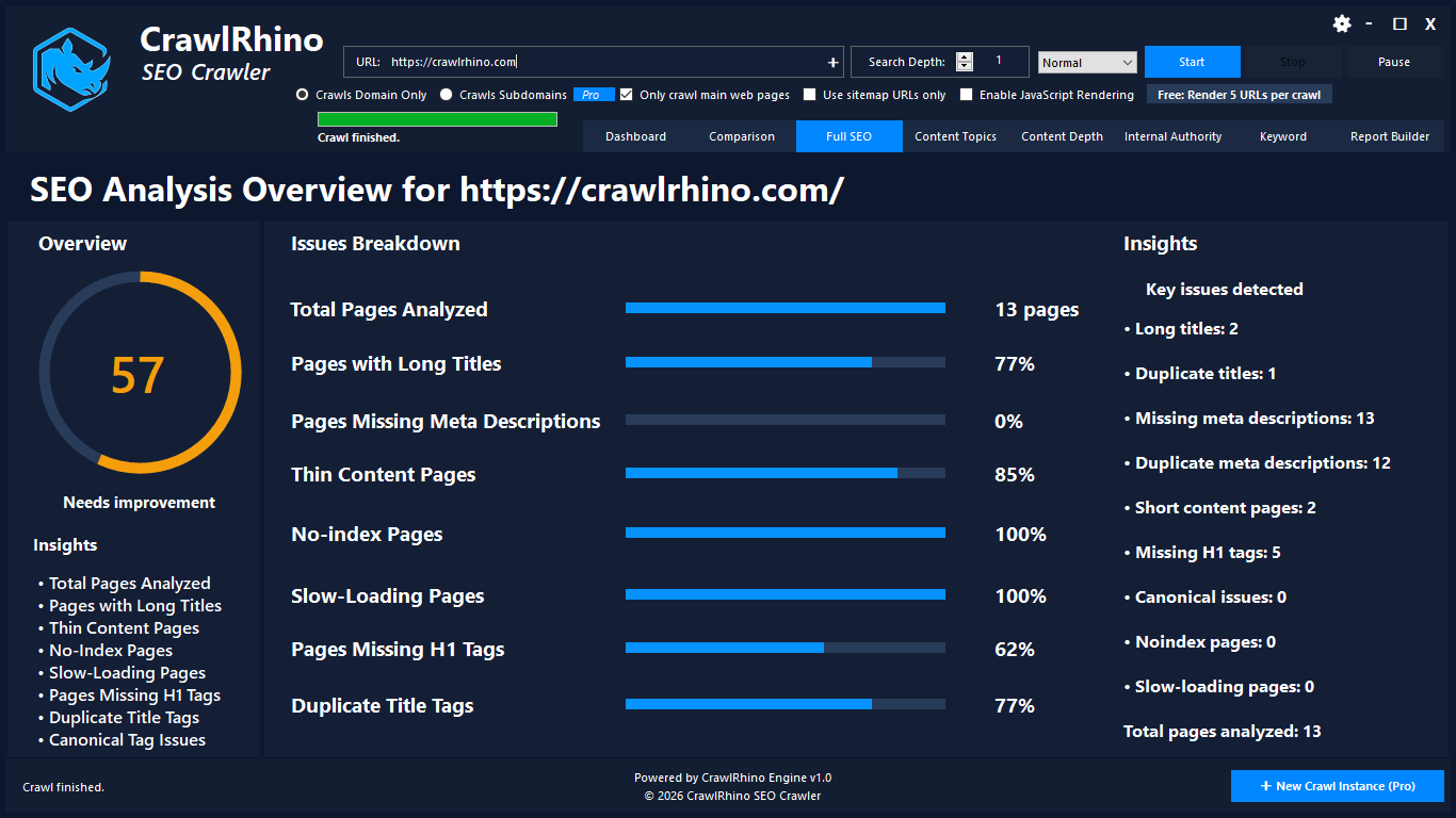 CrawlRhino SEO Crawler - Screenshot 2 showing product features and functionality