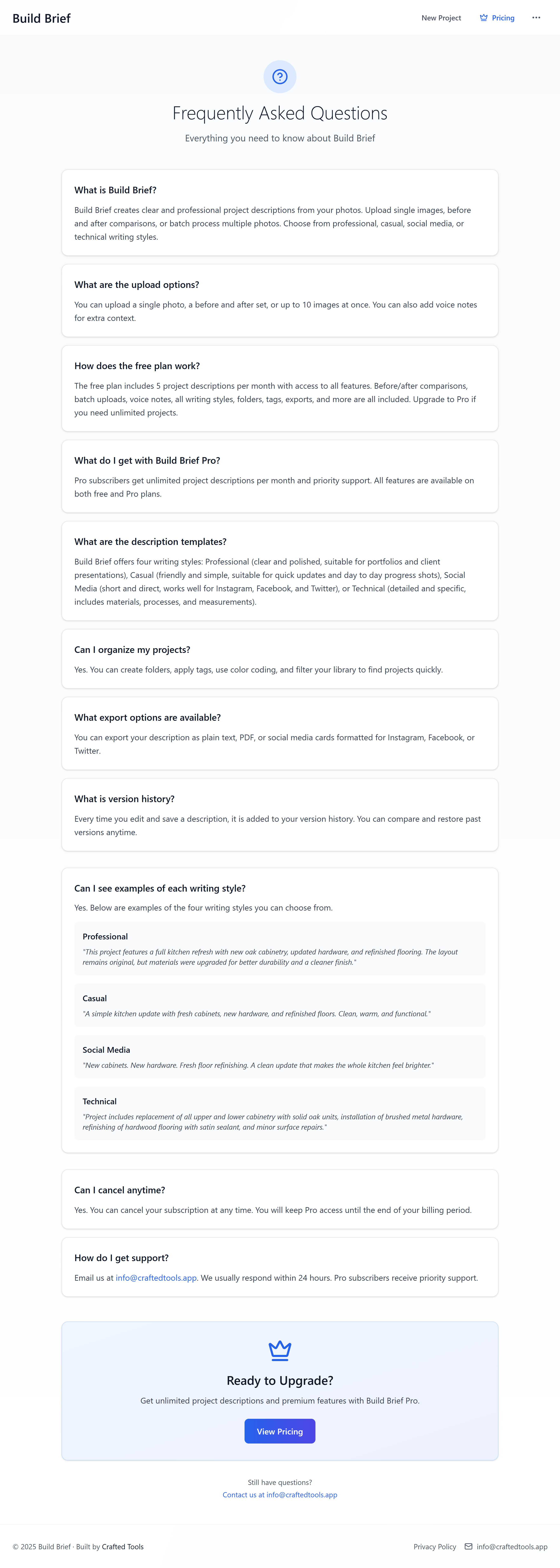 Build Brief - Screenshot 5 showing product features and functionality