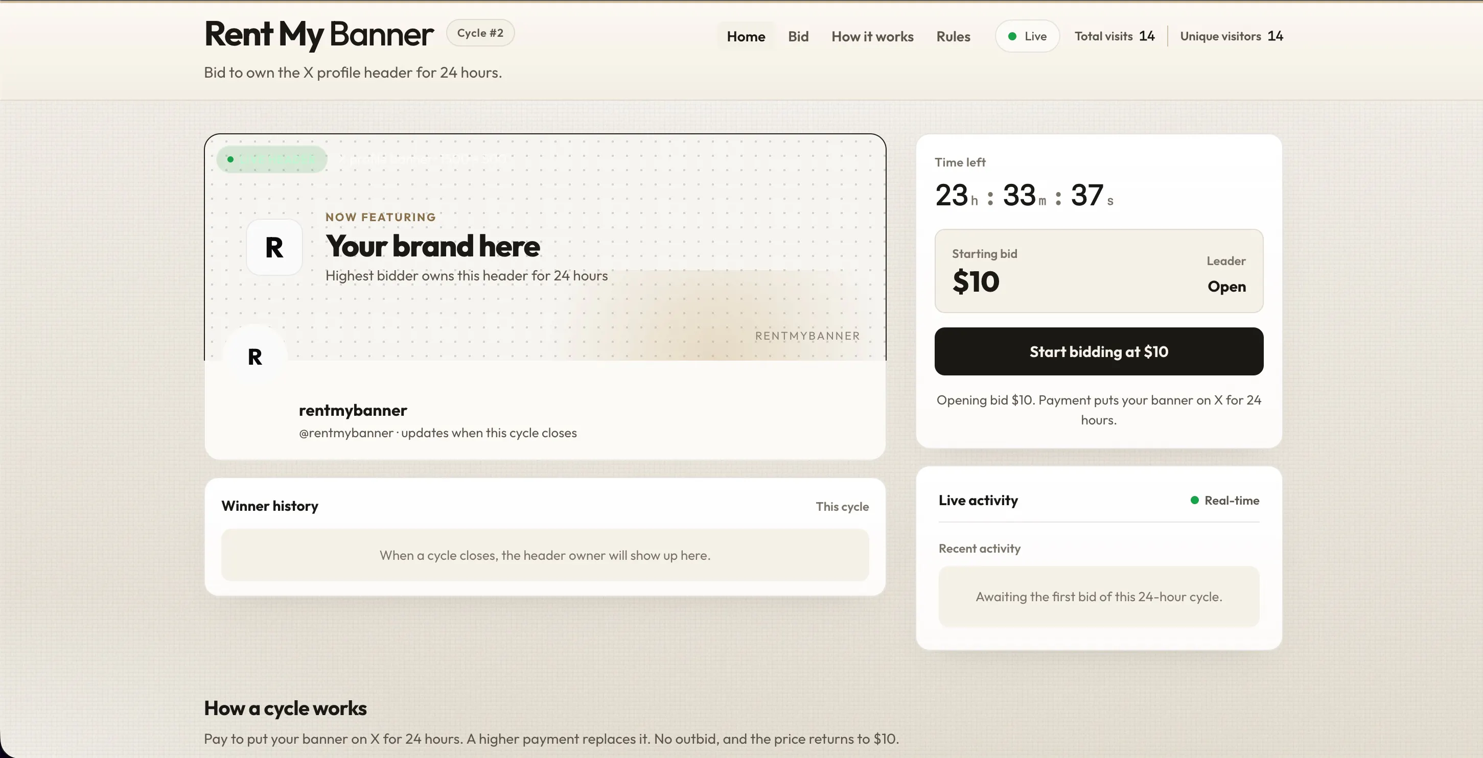 RentMyBanner — Live X header auction