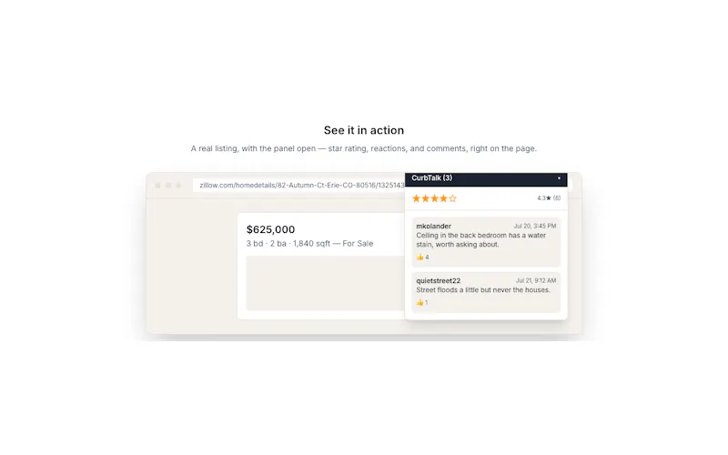 CurbTalk - Comments on Zillow and Redfin screenshot 4