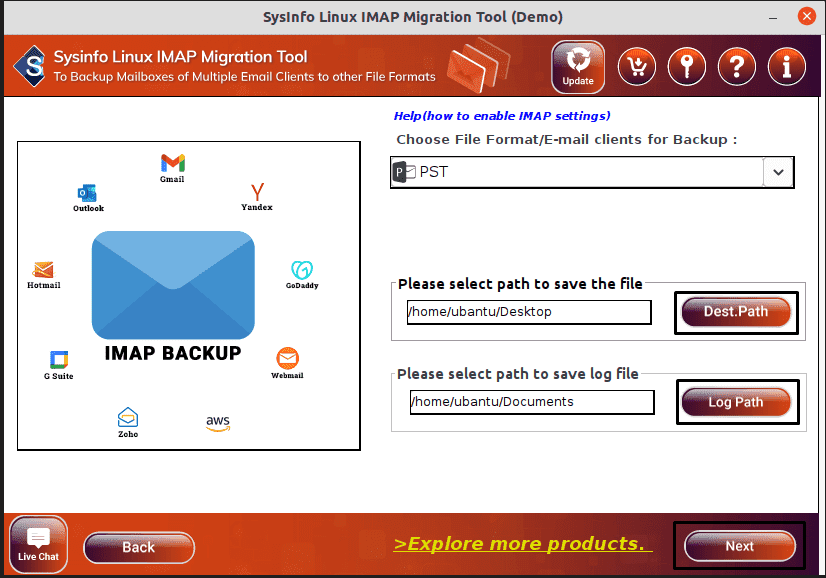 Sysinfo Linux IMAP 마이그레이션 도구 - Sysinfo Linux IMAP 마이그레이션 도구는 IMAP 이메일을 마이그레이션합니다 미디어 3