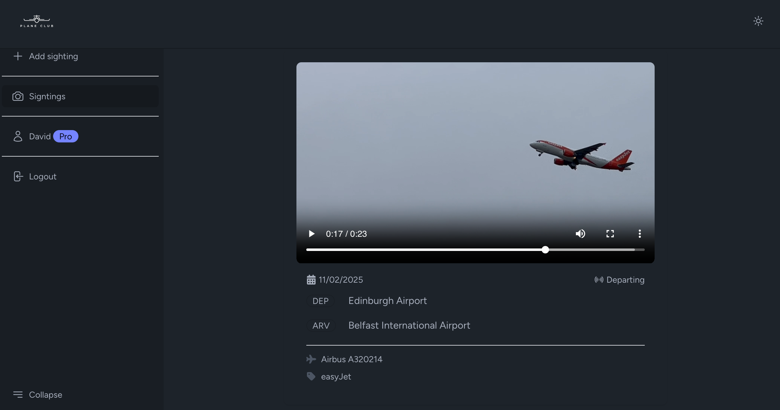 Flugzeugclub - Erfassen Sie Ihre Flugzeugsichtungen - standardmäßig privat. Medien 3