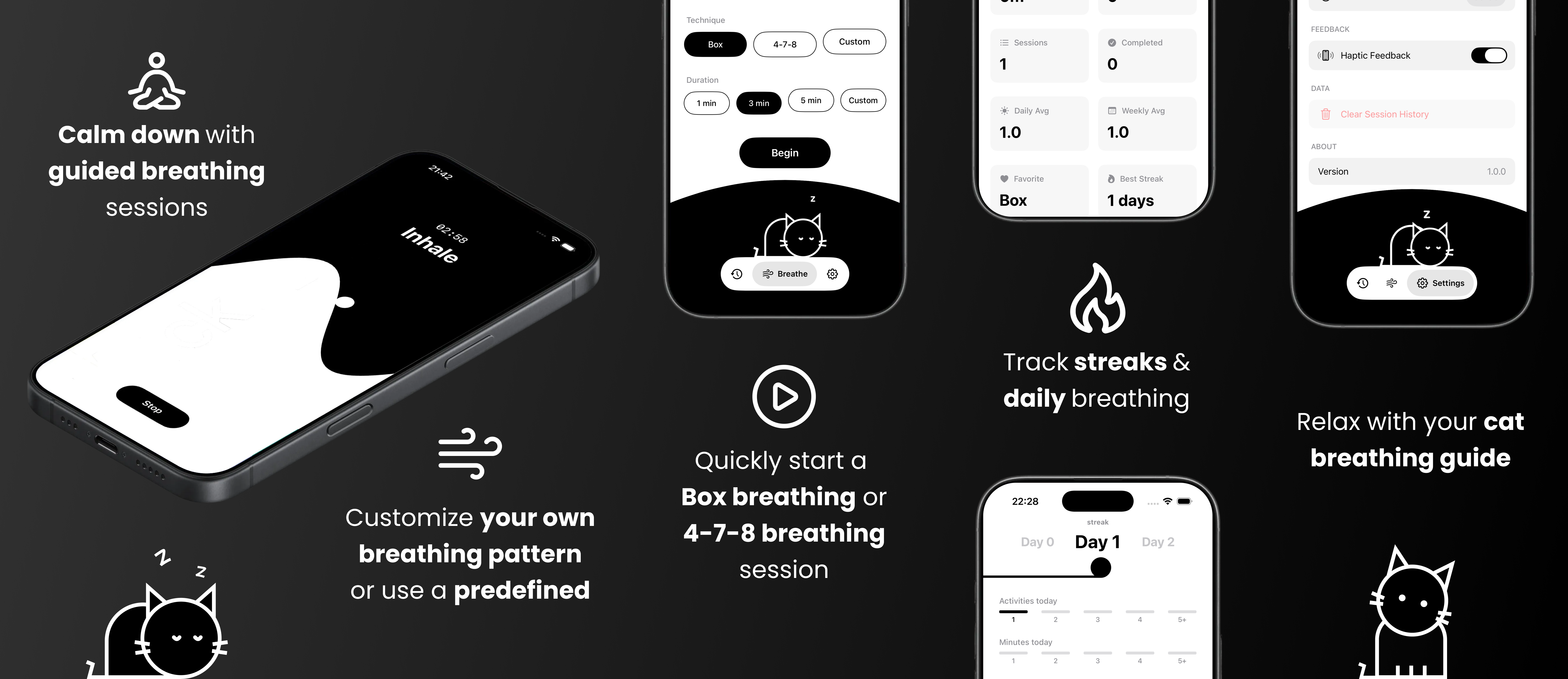 Breathing Exercises And A Cat - Main product screenshot demonstrating key features and user interface