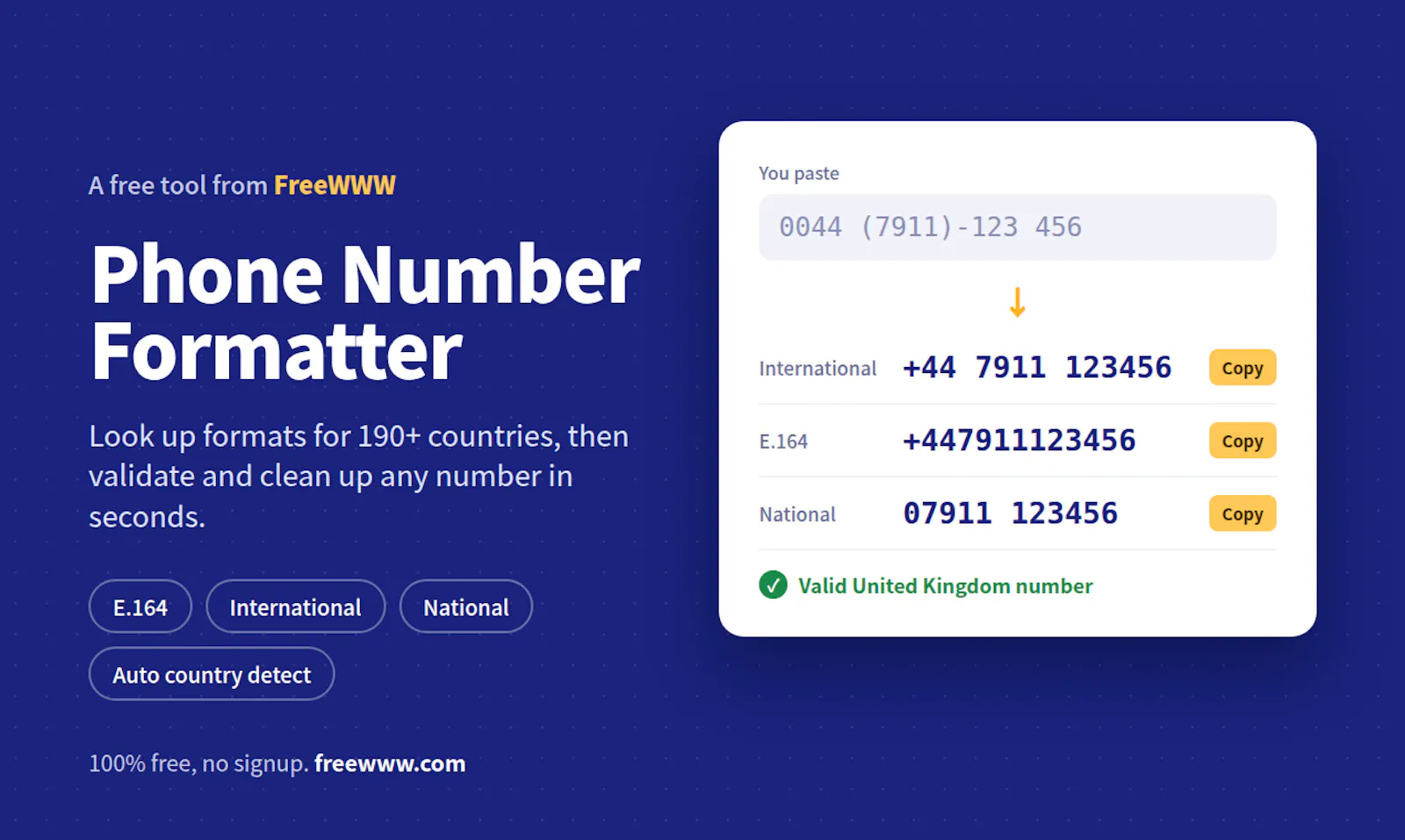 Phone Number Formatter by FreeWWW screenshot 1