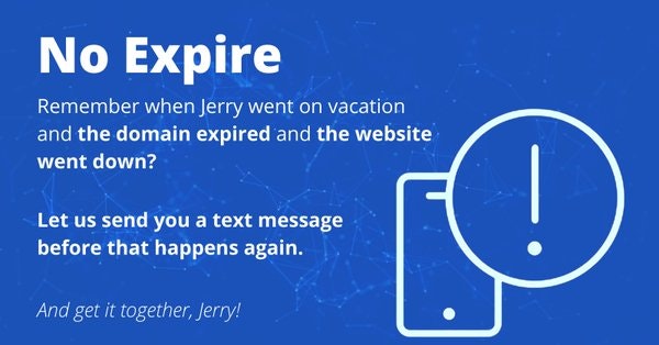 Не истекает - Получите текстовое сообщение до истечения срока действия ваших доменов. медиа 1