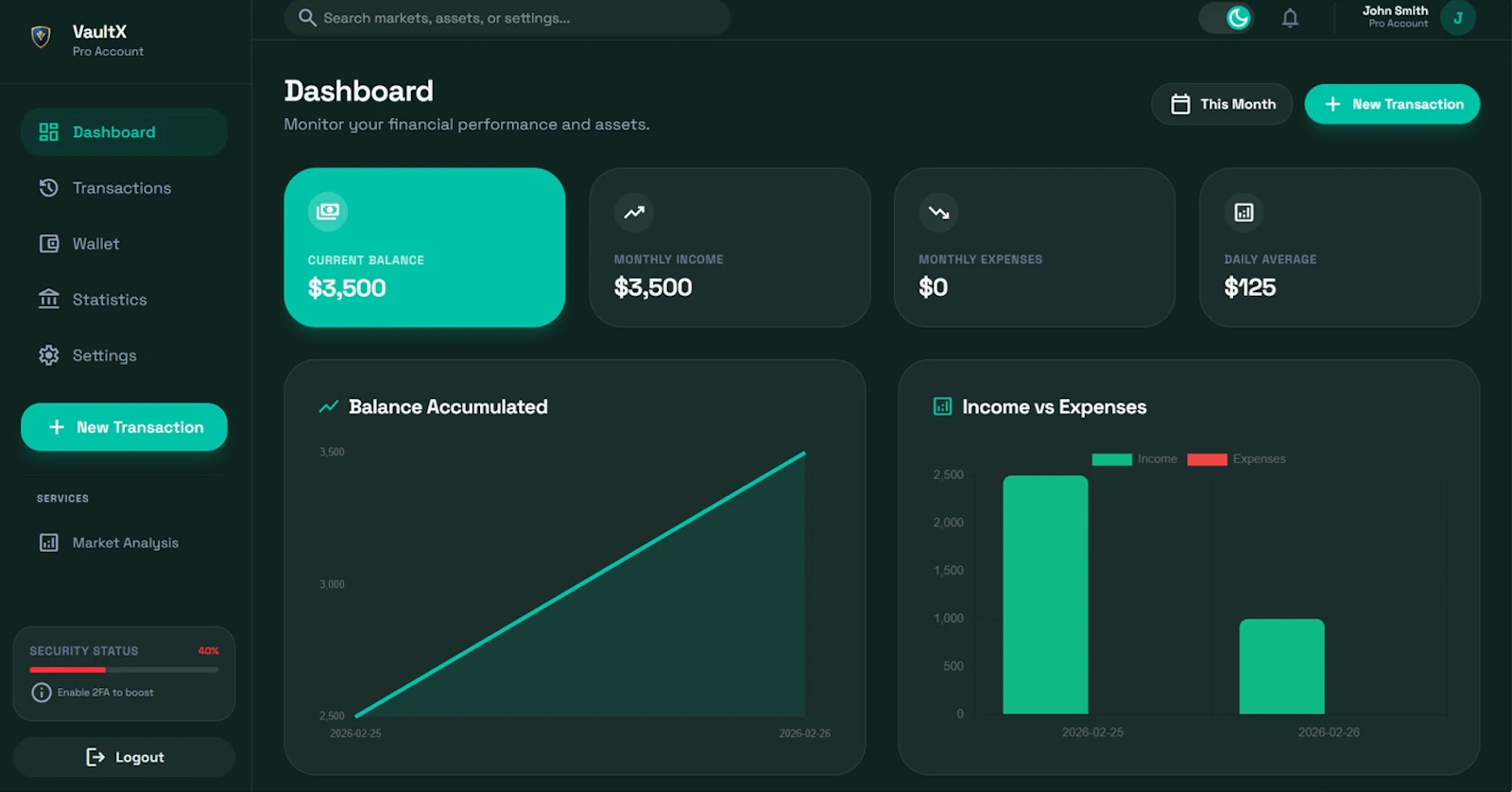 VaultX - Crypto & Fiat Finance Analytics screenshot 2