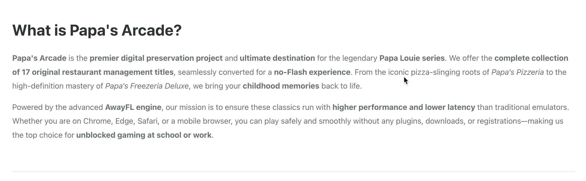 Papa's Arcade - Screenshot 2 showing product features and functionality