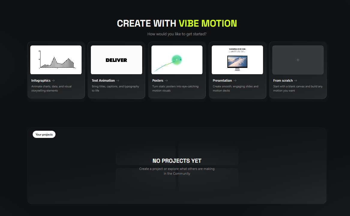 Higgsfield Vibe-Motion - Screenshot 3 showing product features and functionality