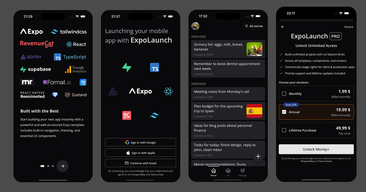 Expolaunch - Een moderne expo -sjabloon voor React Native media 4