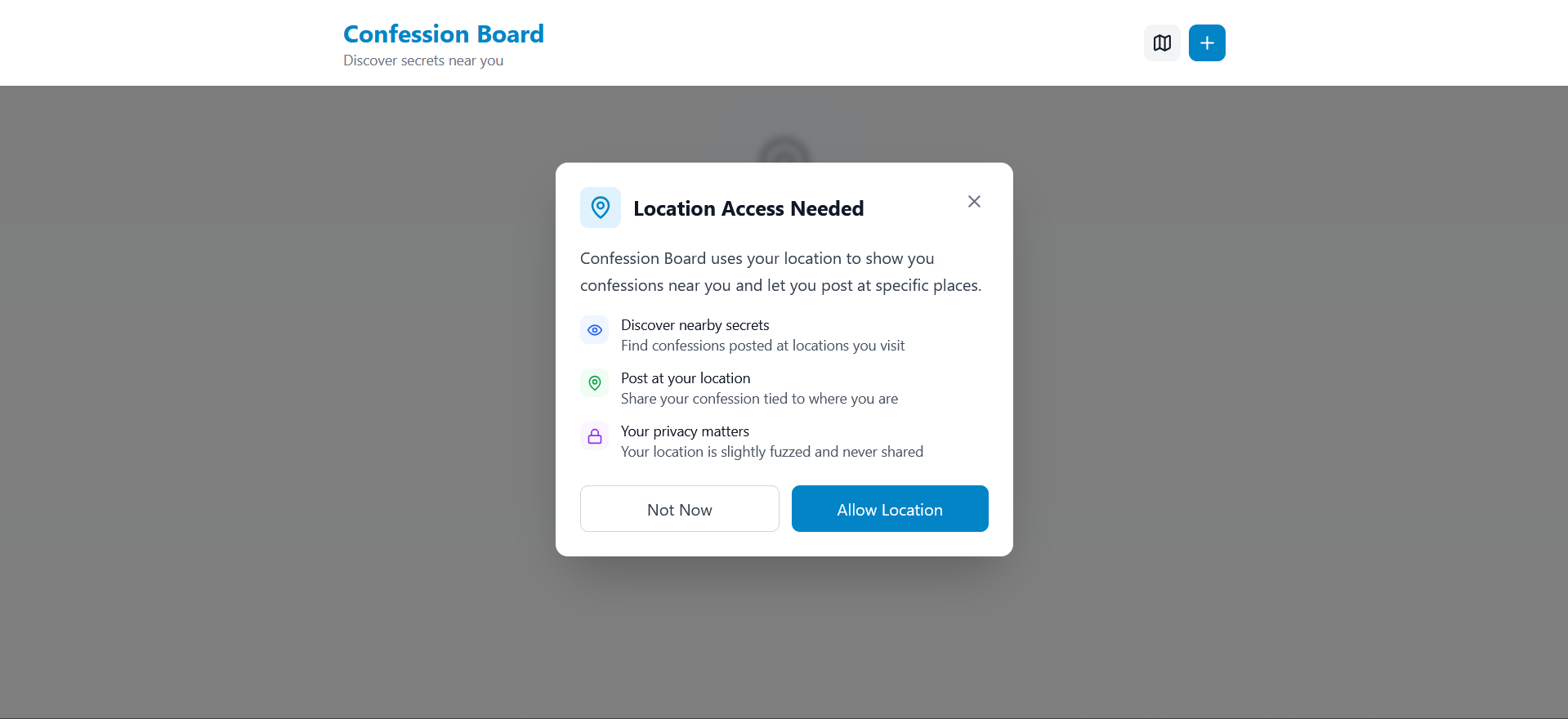 Confession Board - Main product screenshot demonstrating key features and user interface