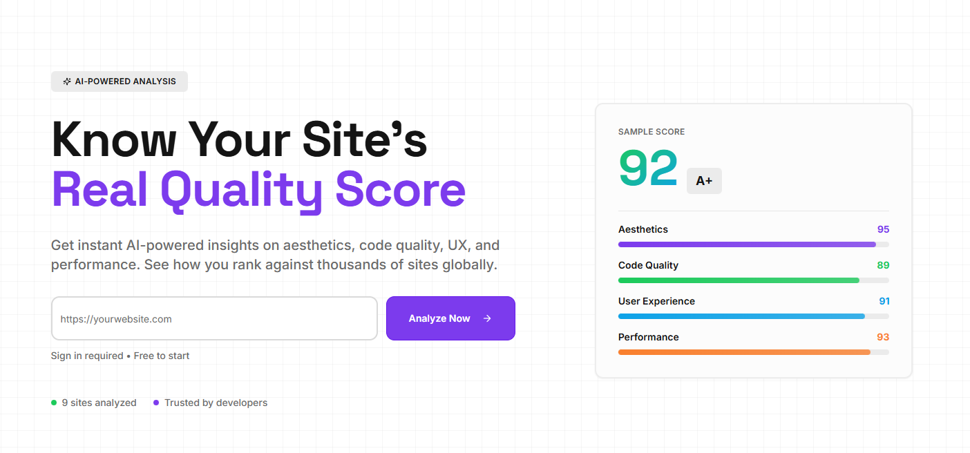 Landing Rater (landingrater.com)  - Main product screenshot demonstrating key features and user interface