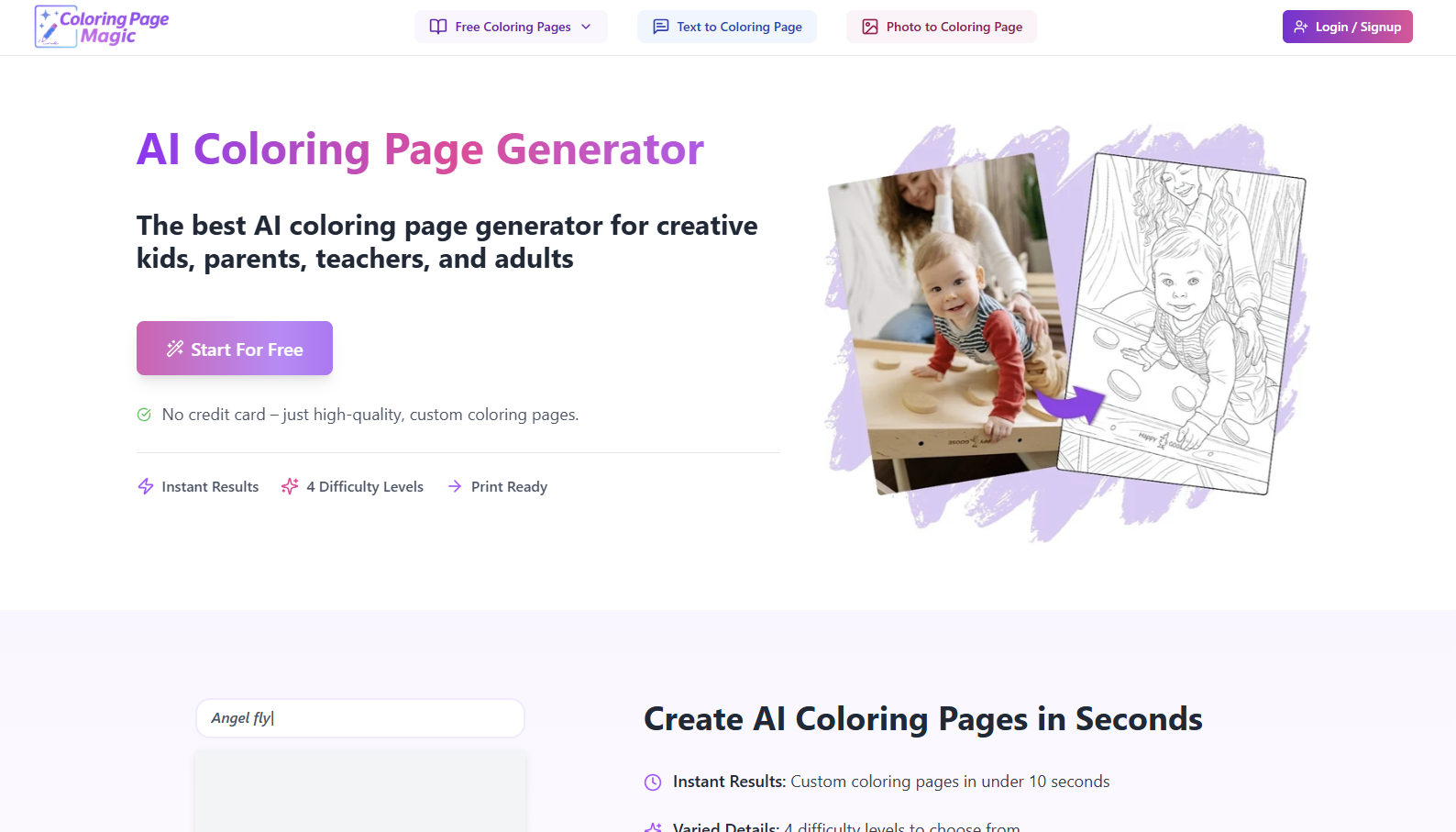 Coloring Page Magic - Main product screenshot demonstrating key features and user interface