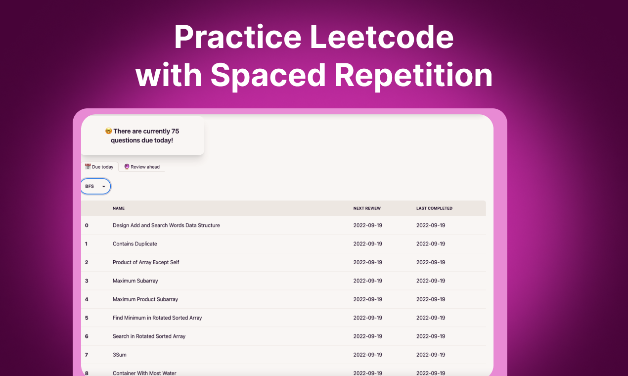Spedleets - LEETCODE Repetición espaciada - Repetición espaciada para leetcode media 1