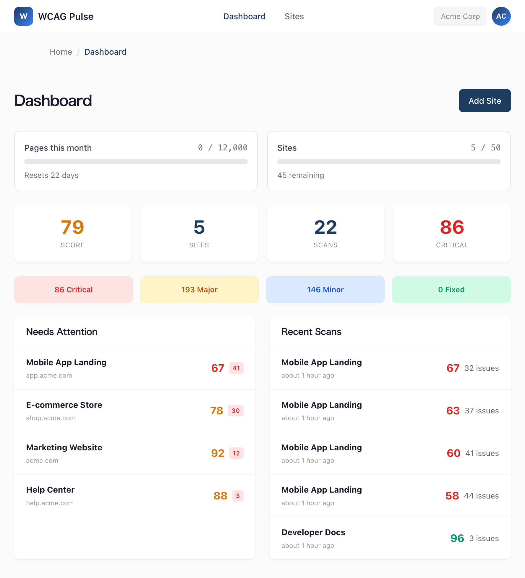 WCAG Pulse - Screenshot 4 showing product features and functionality