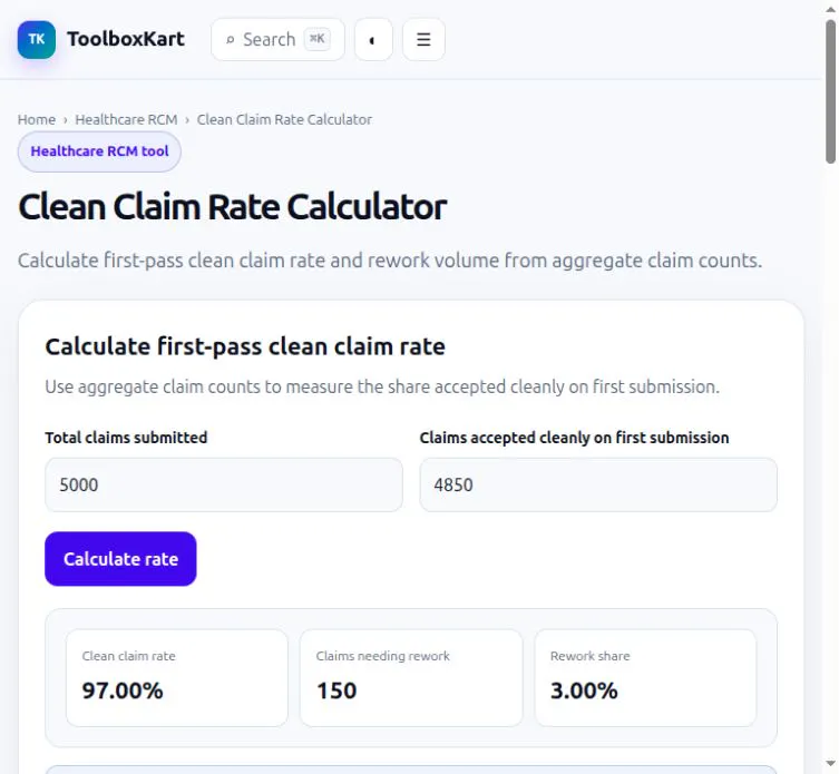 Clean Claim Rate Calculator gallery image