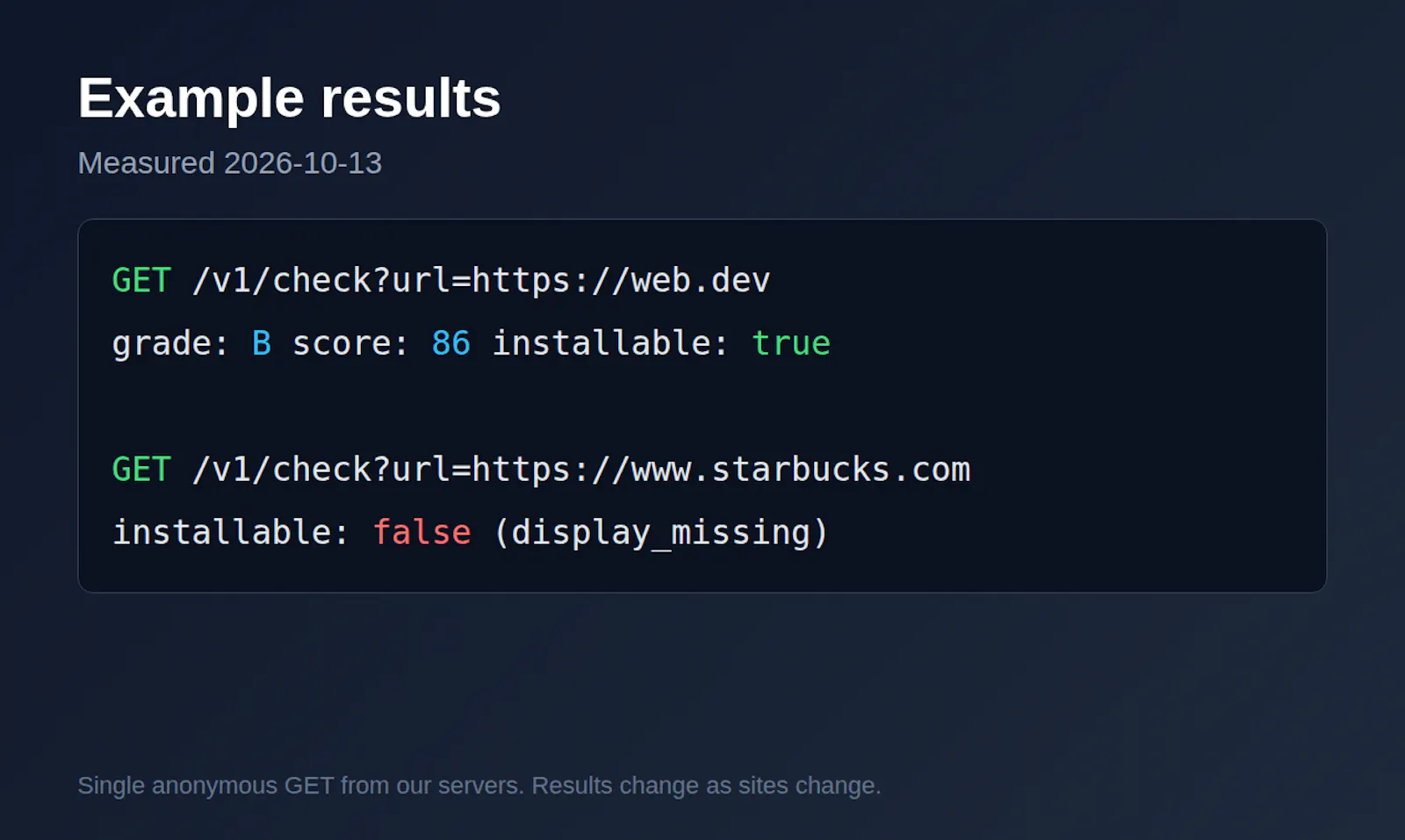 Web App Manifest Checker API screenshot 2