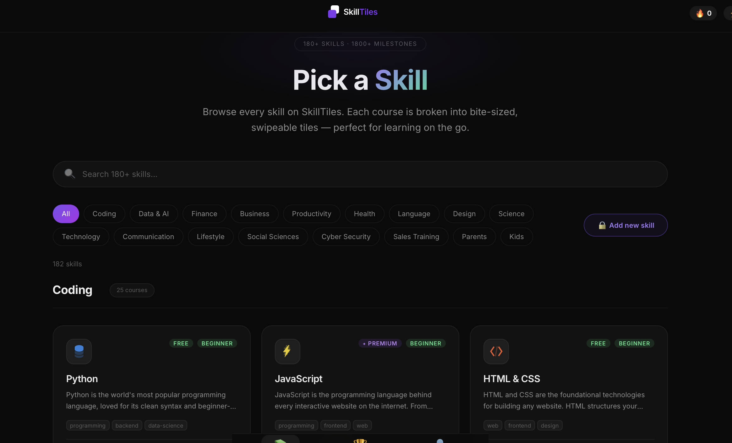 SkillTiles - Doomscroll replacement - Screenshot 3 showing product features and functionality