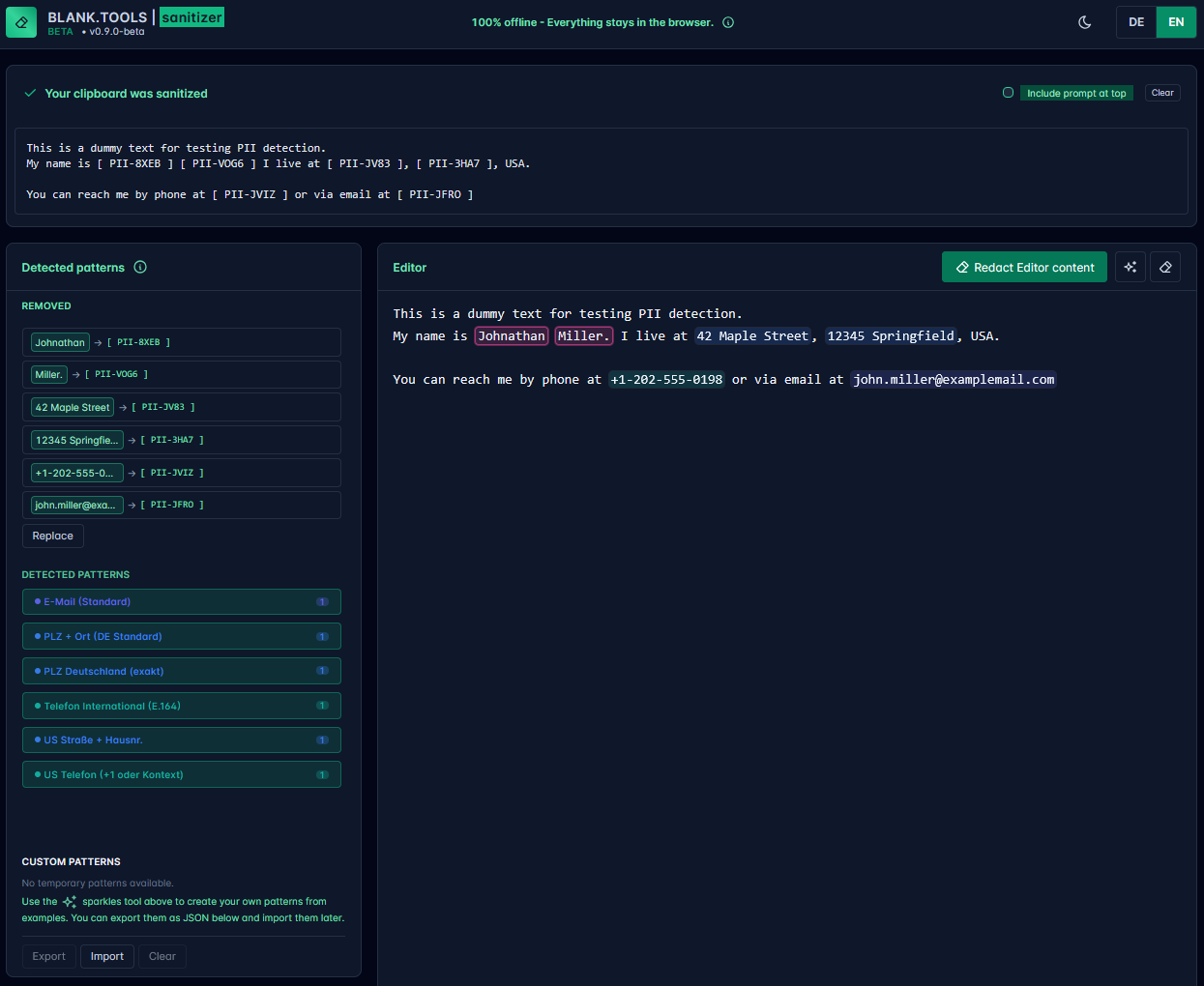 Média vierge.tools - désinfecture rapide - Outil gratuit pour supprimer les informations sensibles avant de nourrir l'IA 1