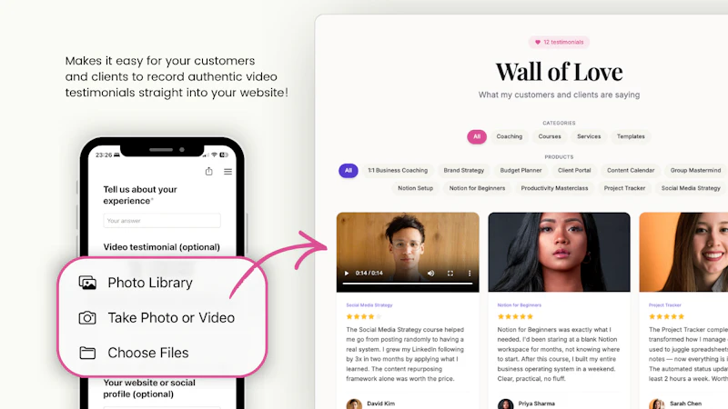 Beautiful Testimonial Manager in Notion screenshot 3