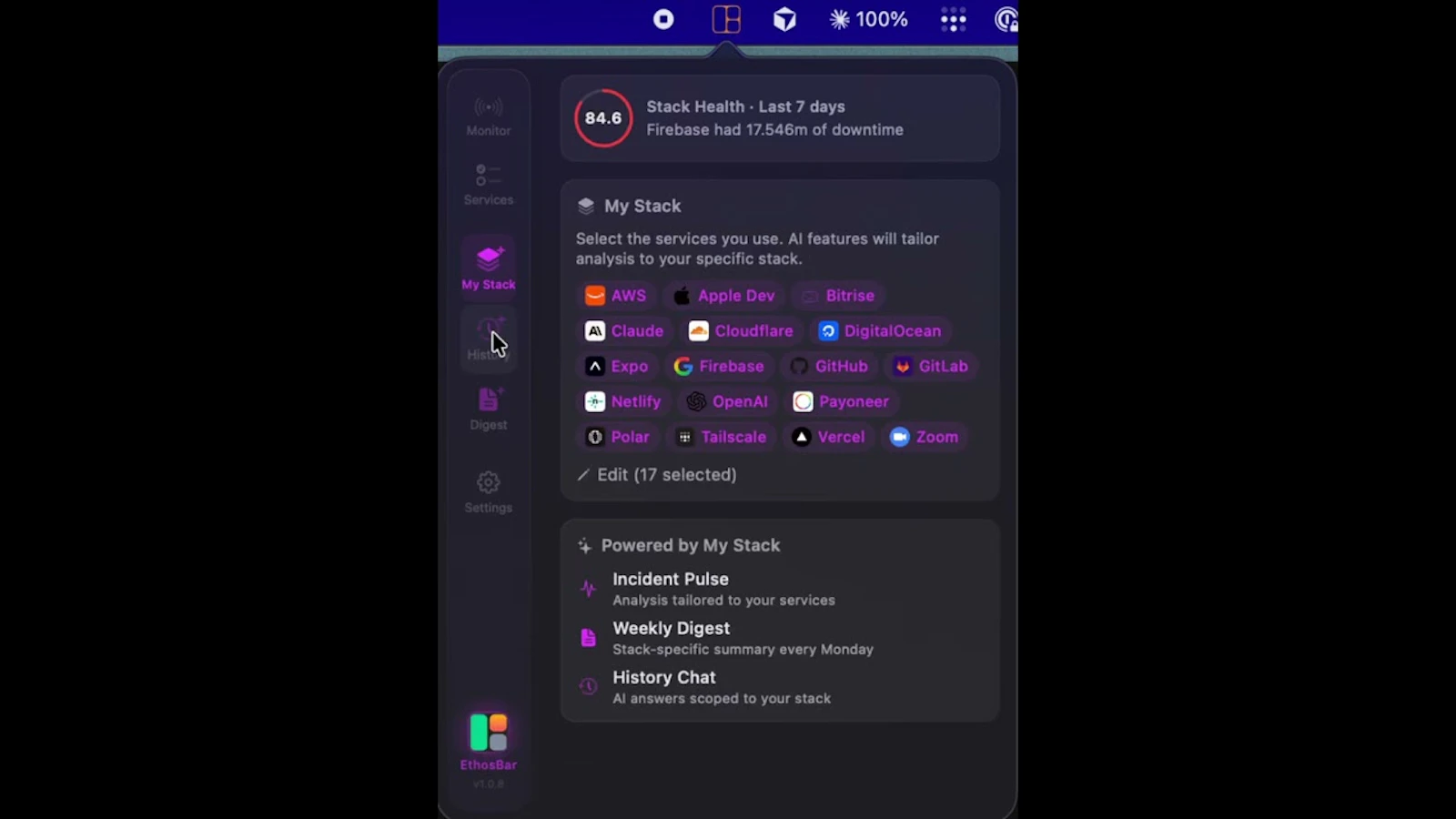 EthosBar screenshot 1 (video preview)