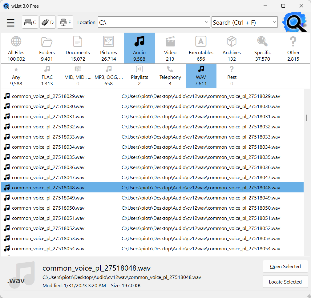 wList: Fast File Search, Find/List Files - Screenshot 2 showing product features and functionality