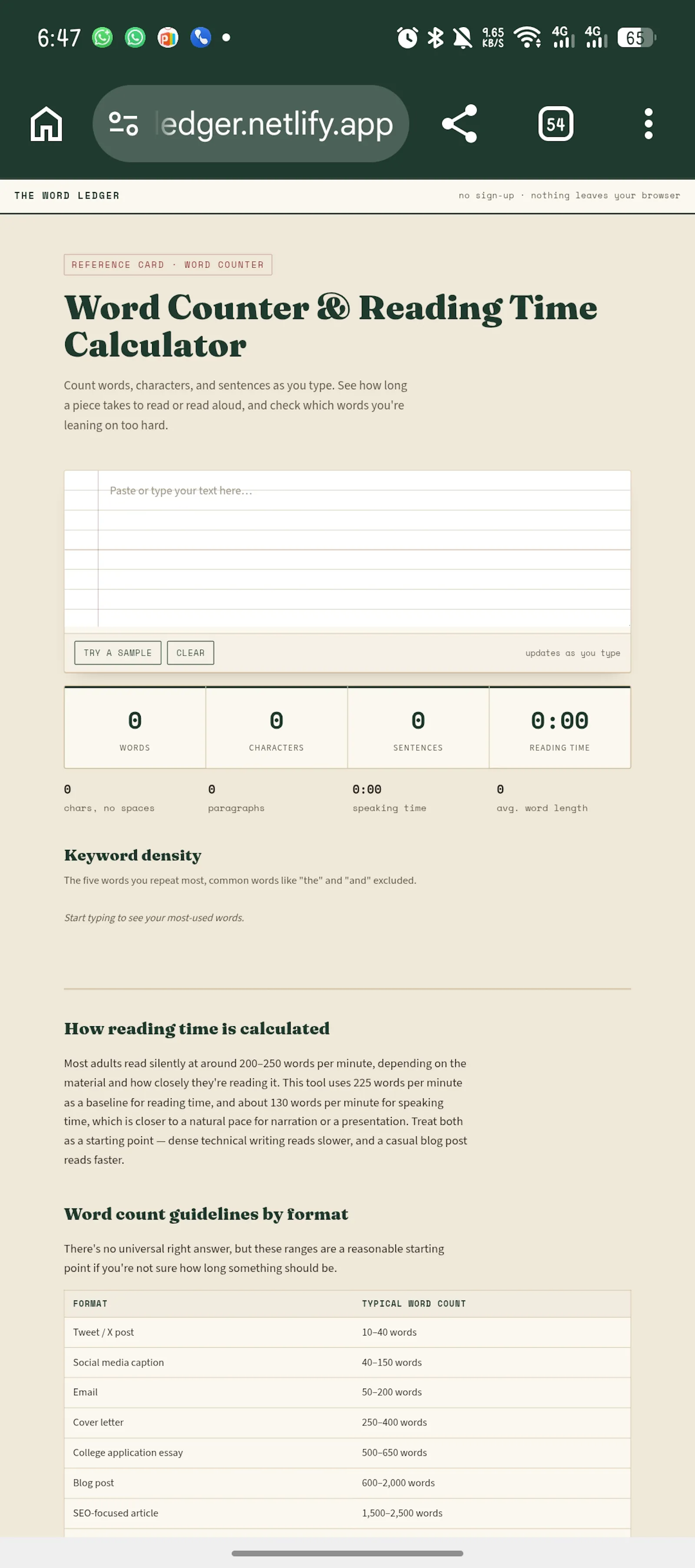 The Word Ledger — Free Words counter screenshot 1