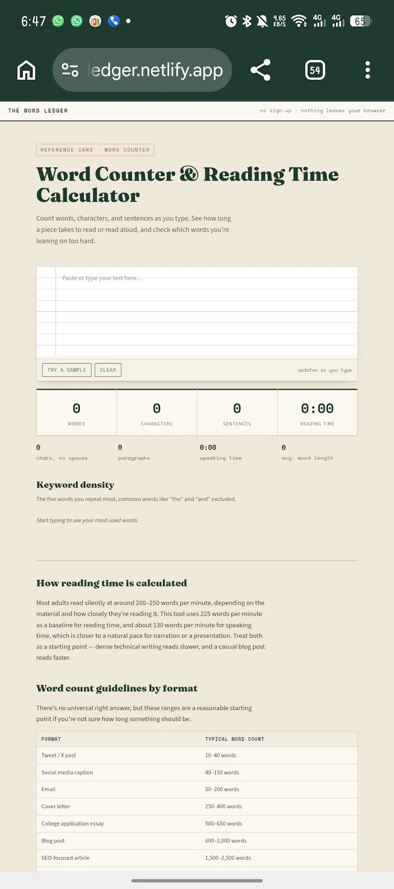 The Word Ledger — Free Words counter screenshot 1