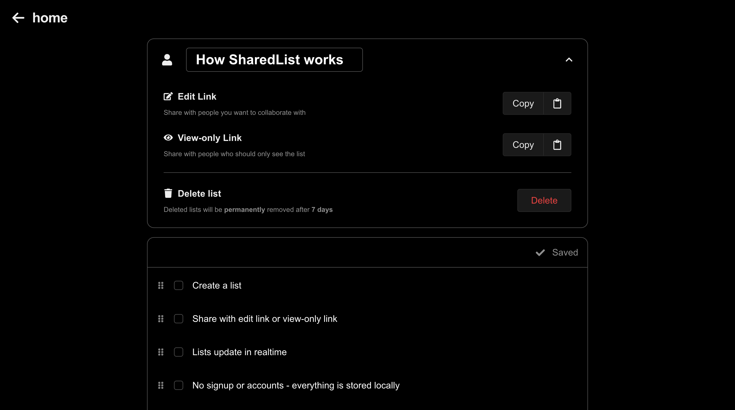 Sharedlist.io - Screenshot 2 showing product features and functionality