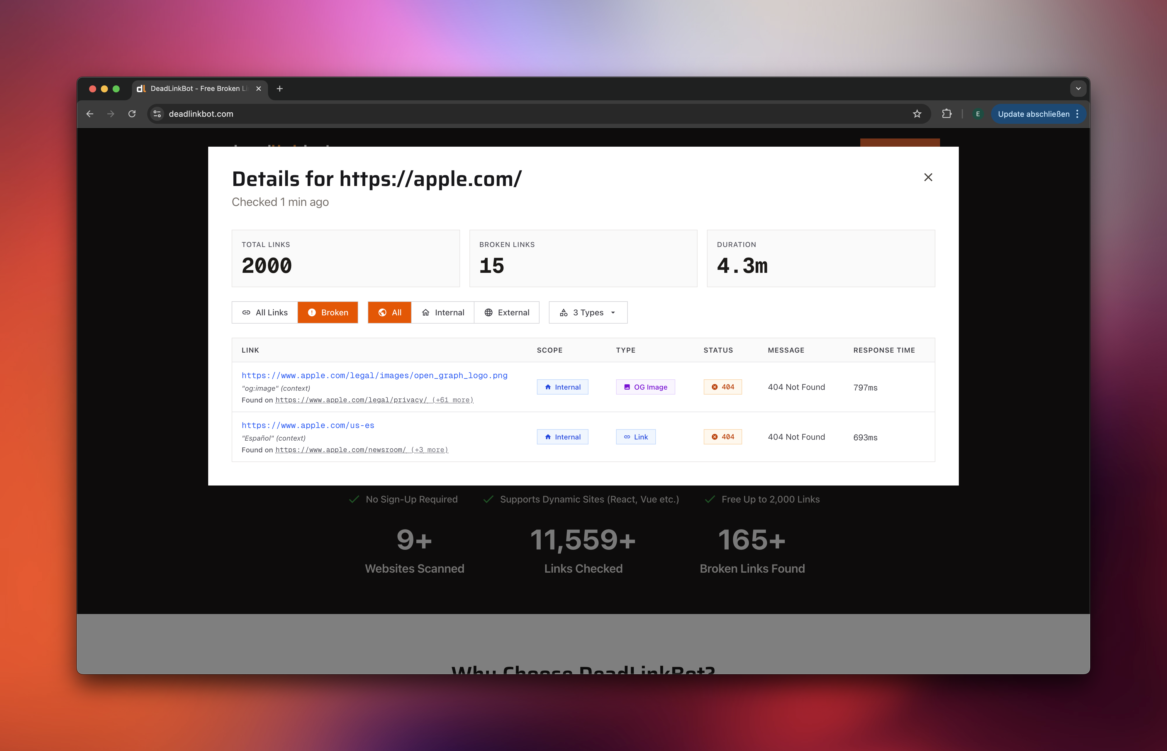 DeadLinkBot - Screenshot 2 showing product features and functionality