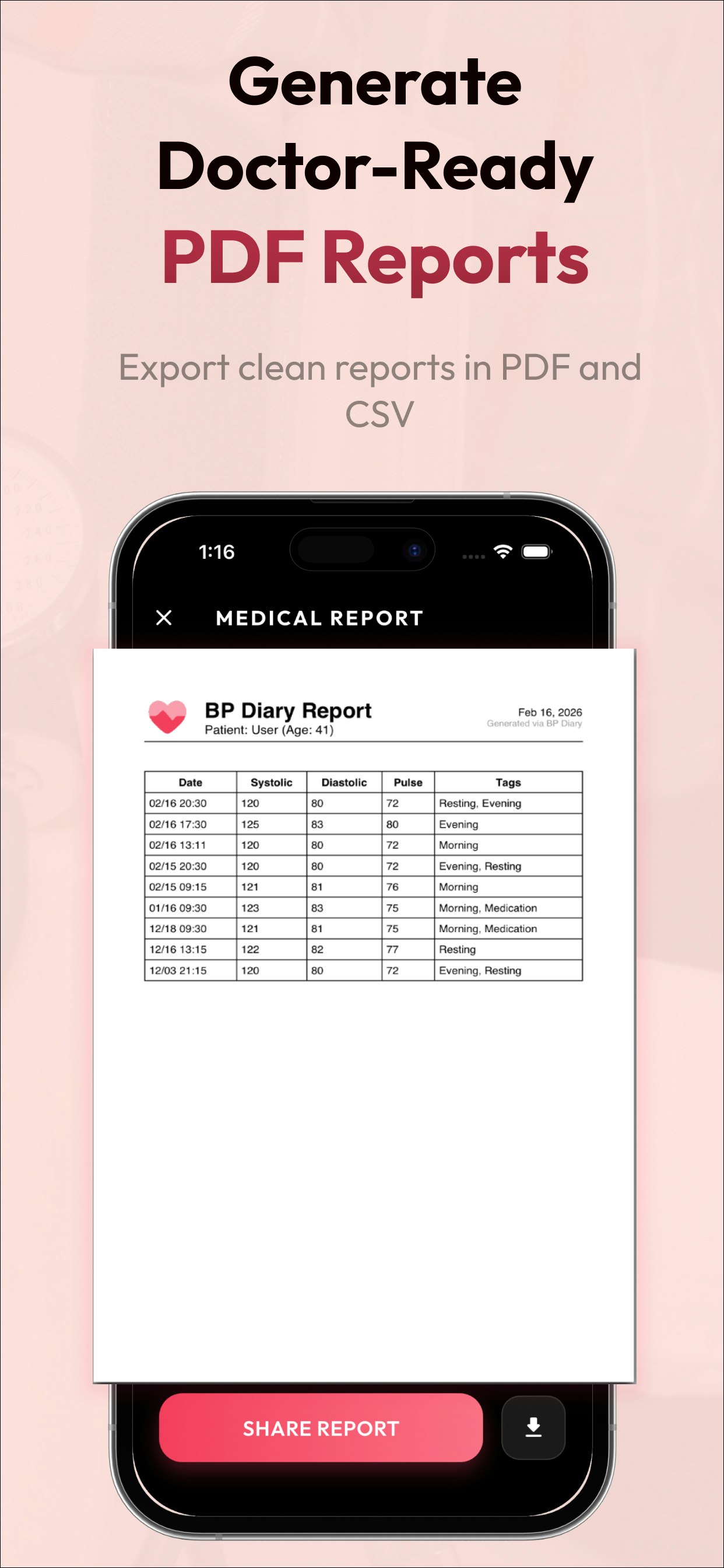 BP Diary - Screenshot 4 showing product features and functionality