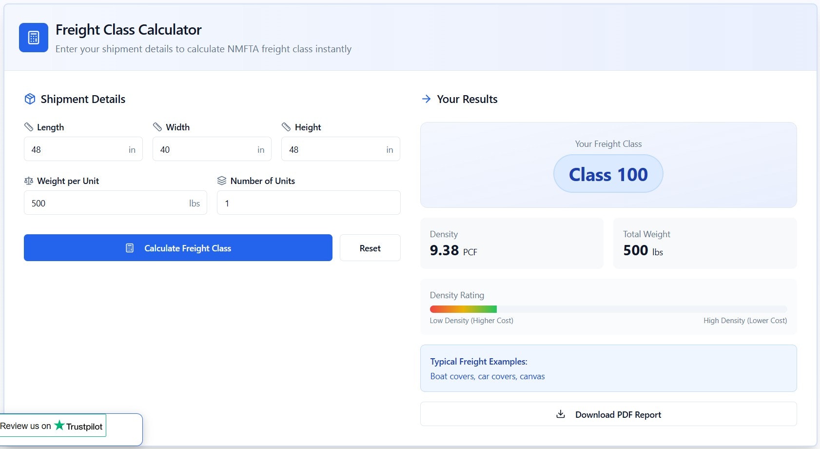 Freight Class Calculator - Screenshot 3 showing product features and functionality