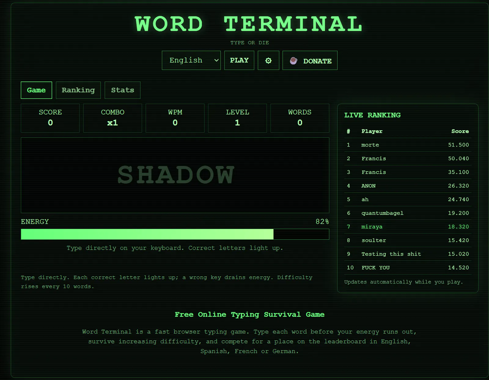 Word Terminal screenshot 2