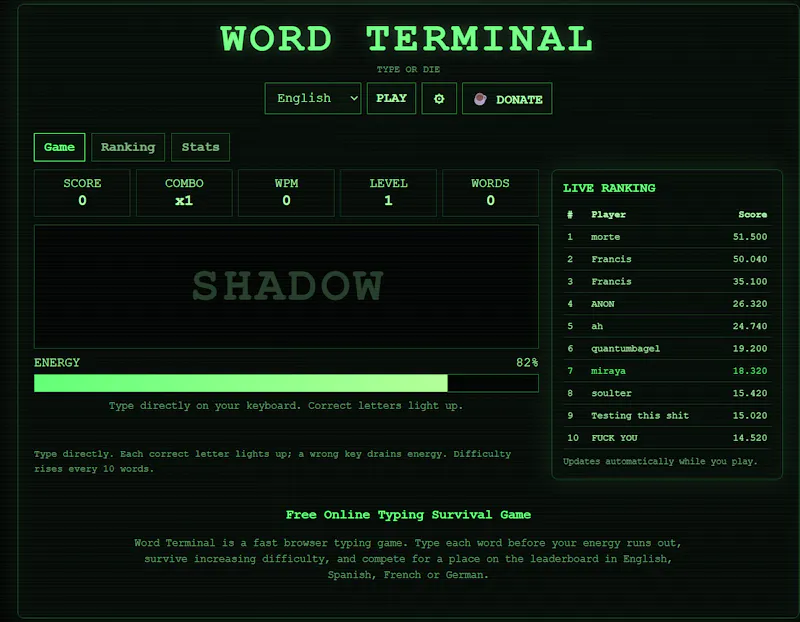 Word Terminal screenshot 2