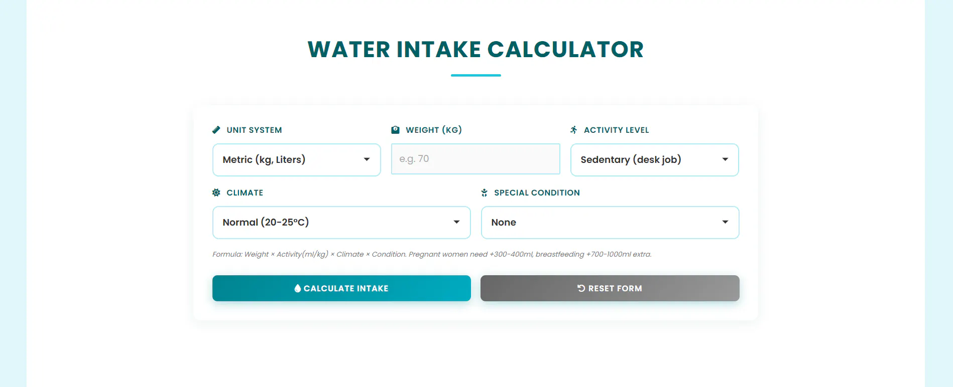 Water Intake Calculator | Ease Tools gallery image