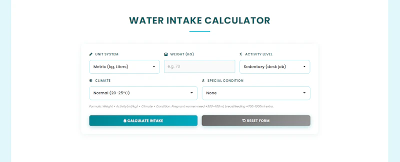 Water Intake Calculator | Ease Tools screenshot 1