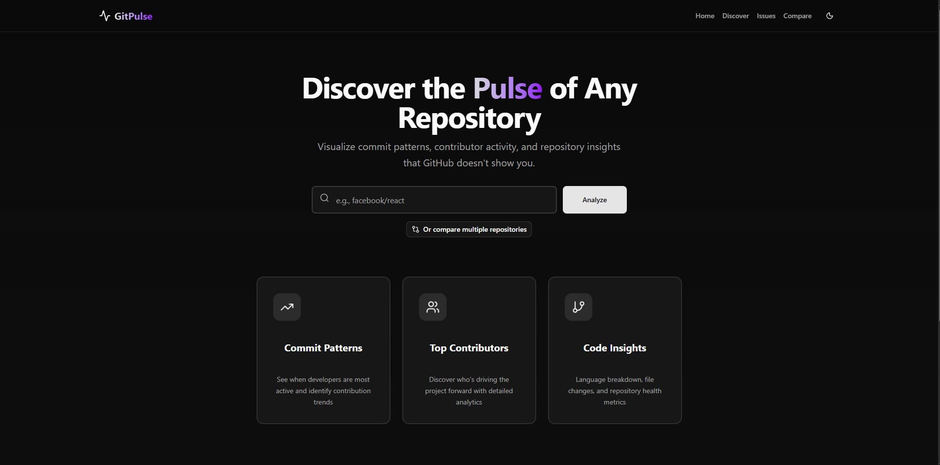 GitPulse - Main product screenshot demonstrating key features and user interface