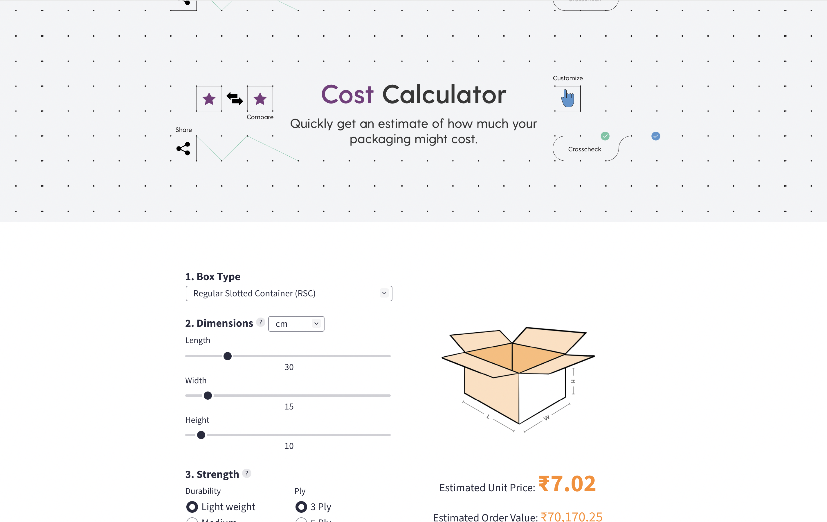 Calculadora de costos de embalaje media 1