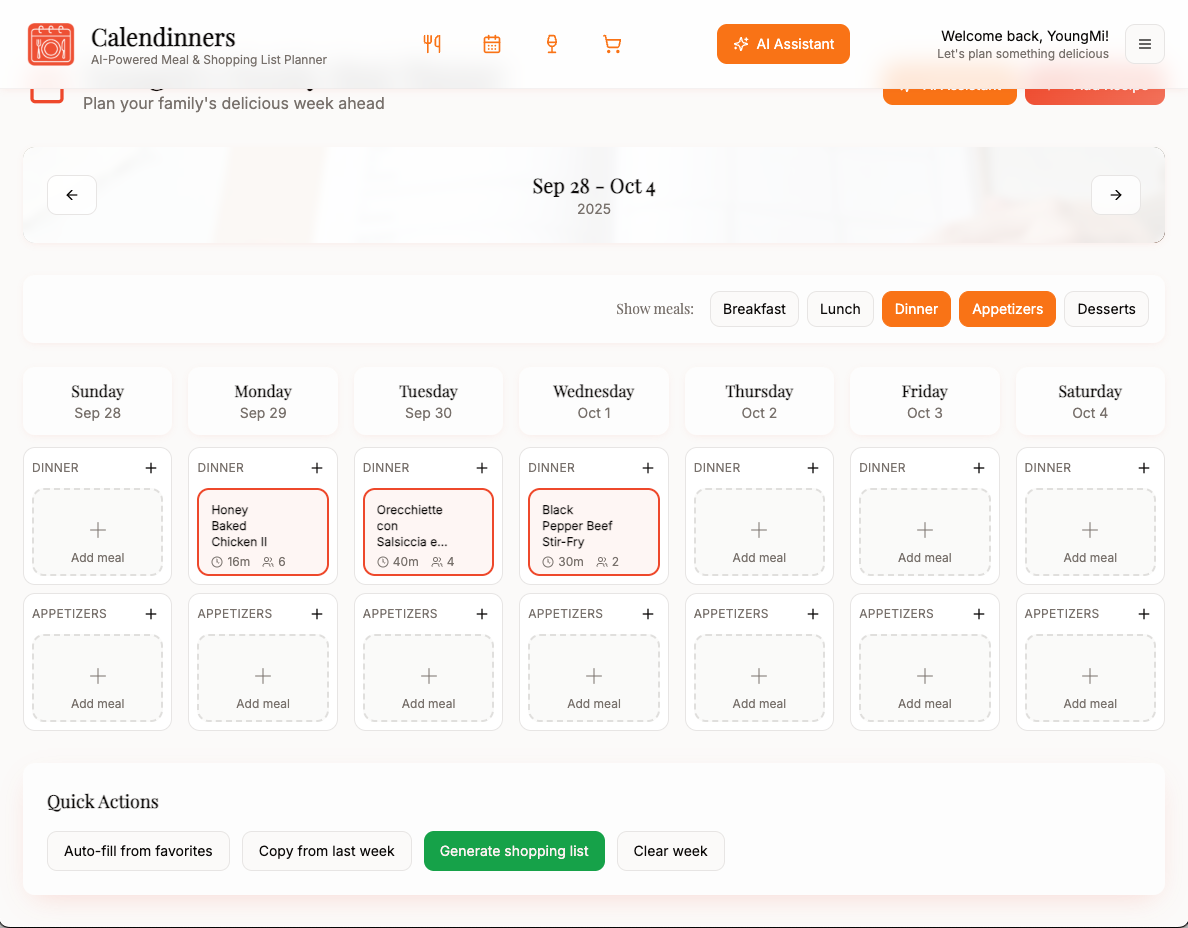 Média Calendins: Planification des repas de l'IA - Importez des recettes, planifiez des repas, créez des listes de courses, avec l'IA. 4