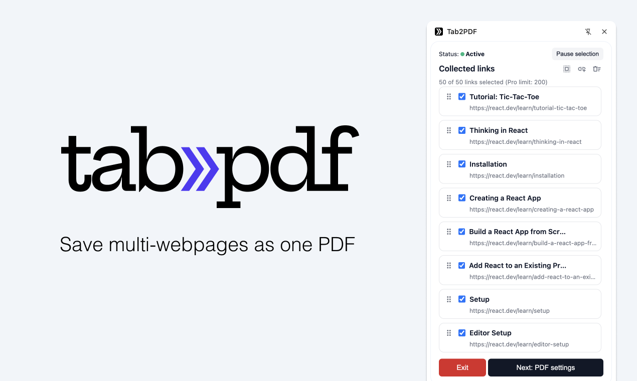 Tab2PDF — Hover. Collect. Download. Done gallery image