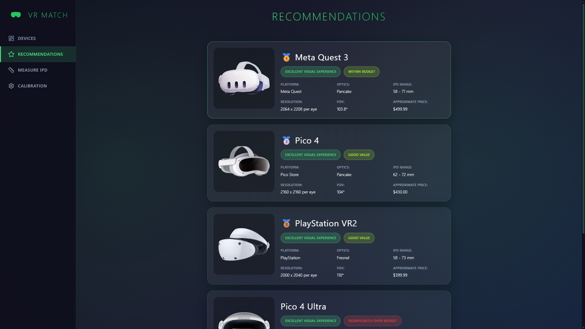 VR Match - Screenshot 3 showing product features and functionality