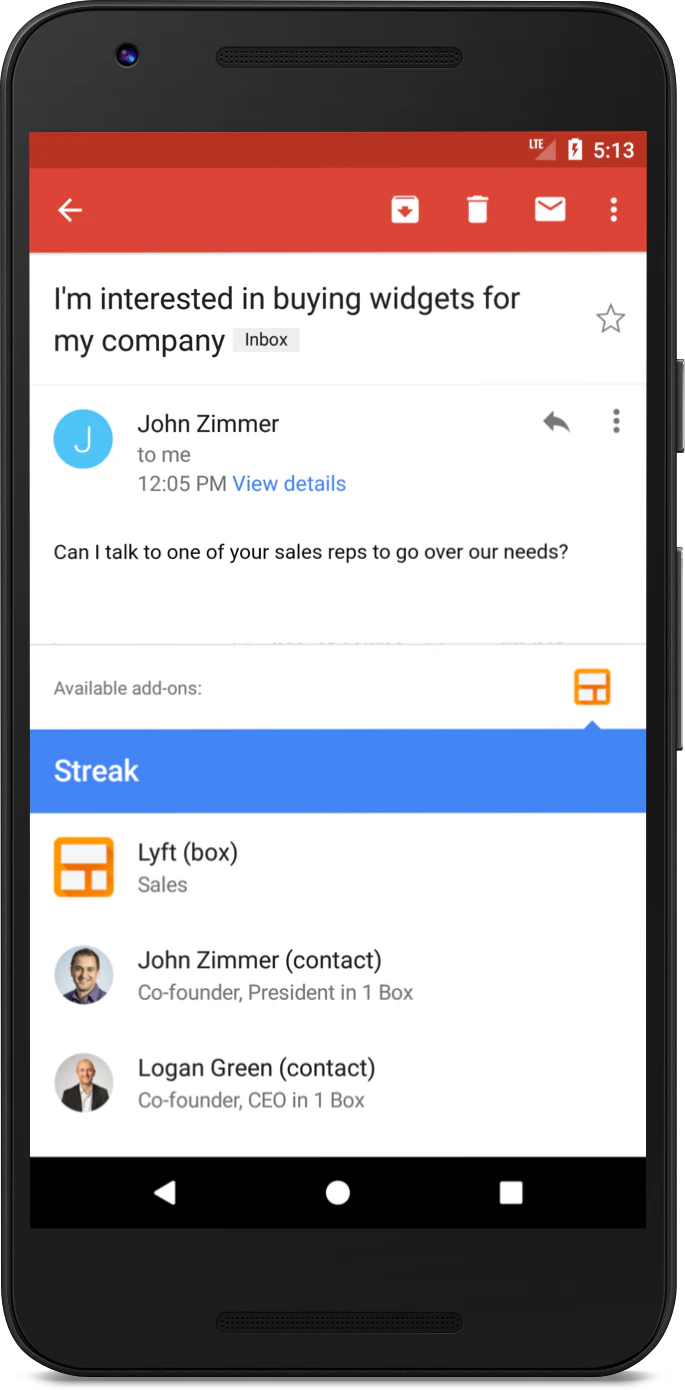 Streak Gmail Addon for iOS and Android