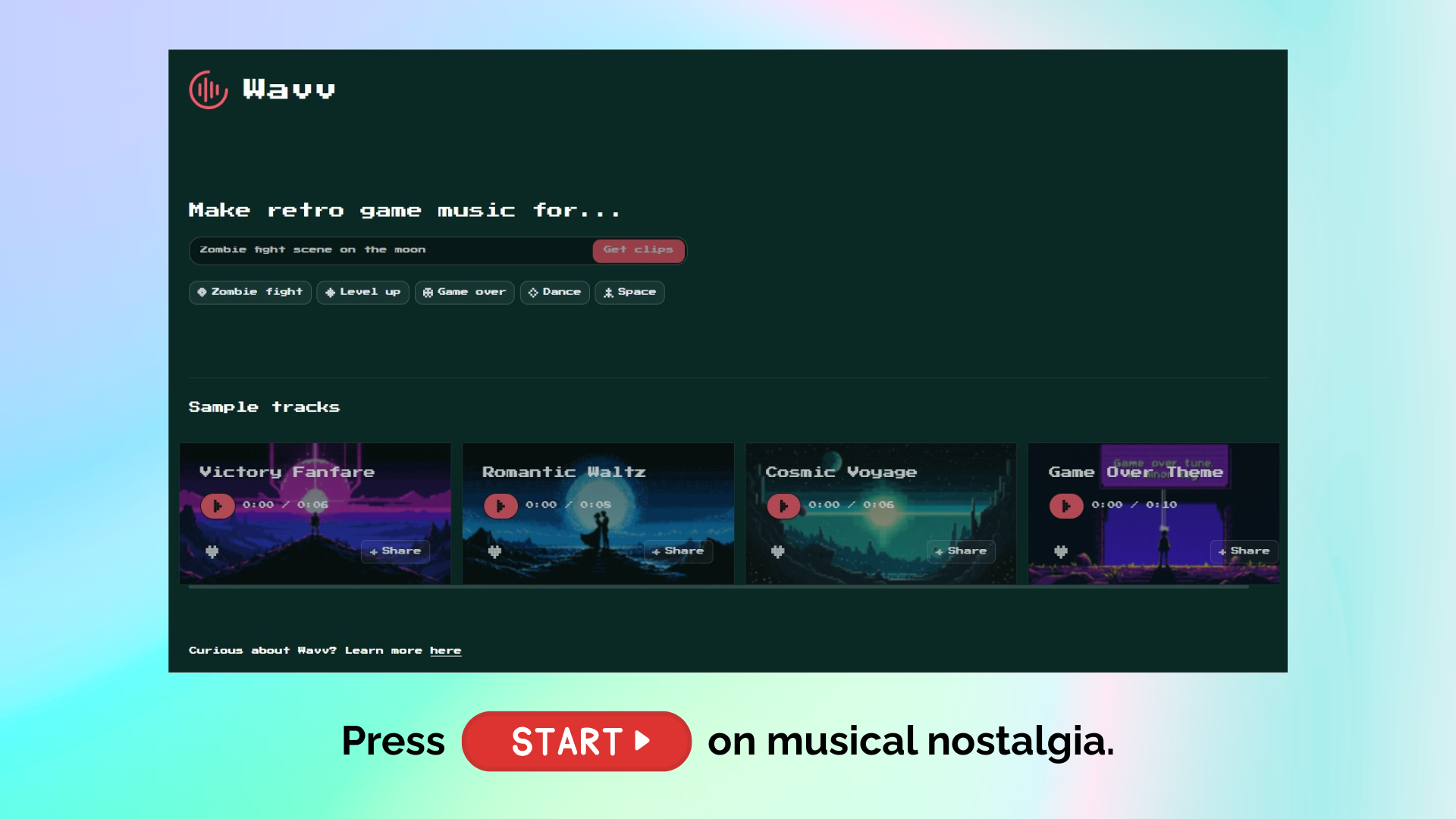  Wavv: 8-bit AI Music - Main screenshot showing features and interface